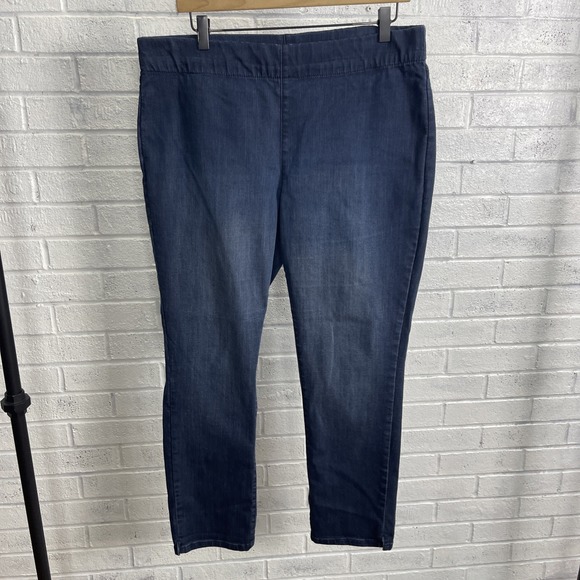 NYDJ Denim - NYDJ Pull On Ankle Jeans Straight Leg Womens‎ Size 14 Dark Wash Minimalist